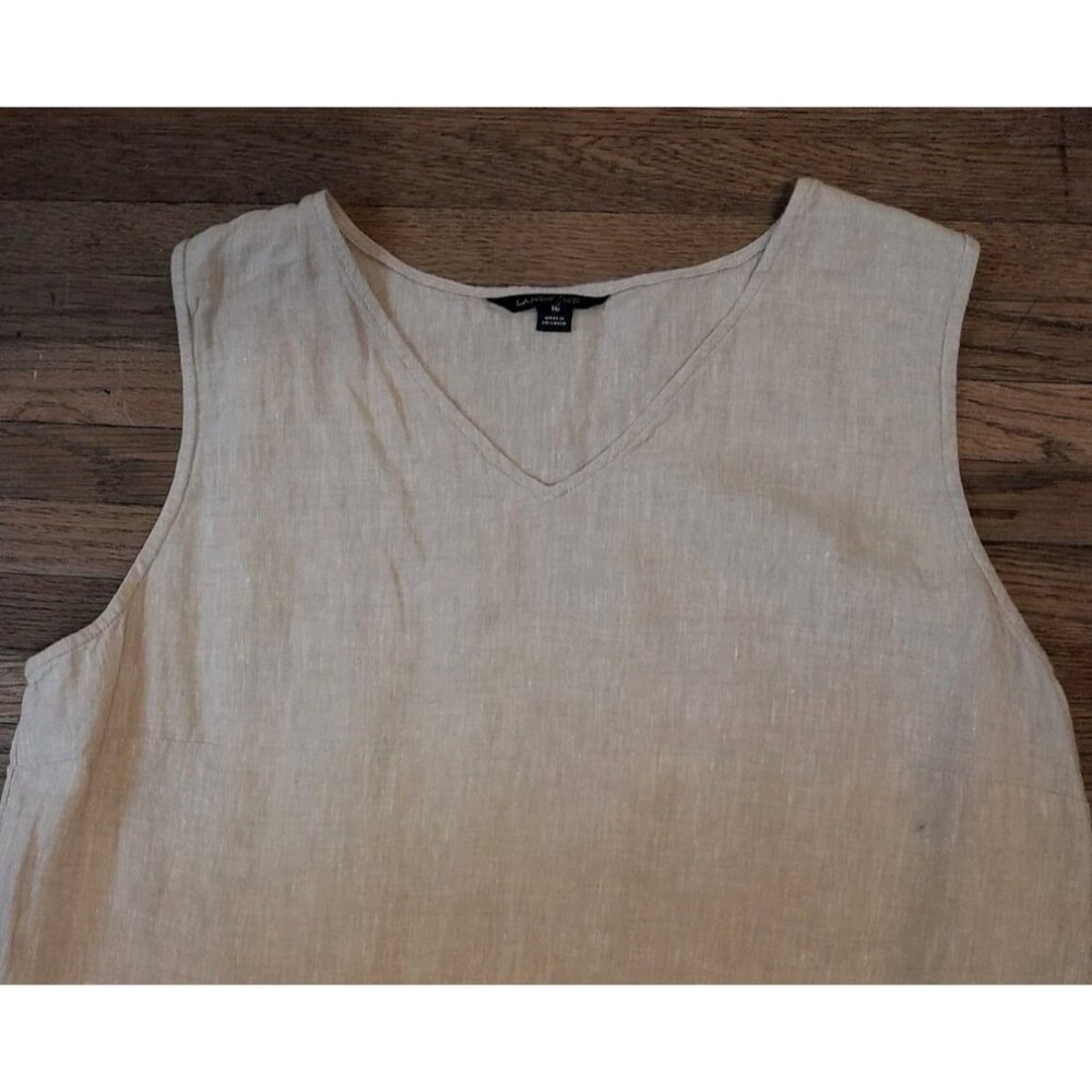 Lands End Linen Quiet Luxury Coastal Minimalist Vacation Size 18 Maxi Dress Tan - Picture 2 of 8